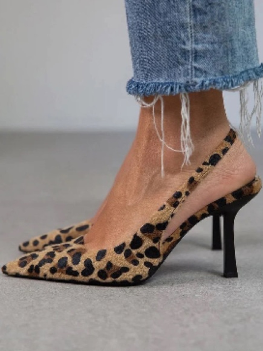Leopard Print Slingback Pointed-Toe Heels - Brown/Black